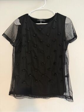 Black Embellished Mesh Short-Sleeve Top Weekend Max Mara Black blouse small